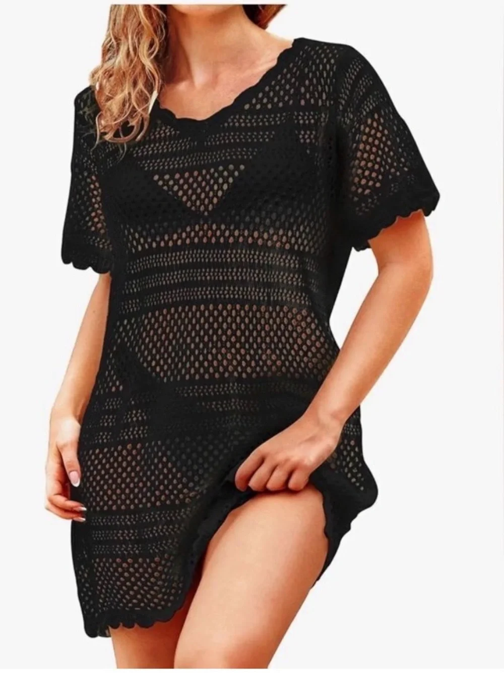 Black Crochet Swim Cover-Up Tunic by